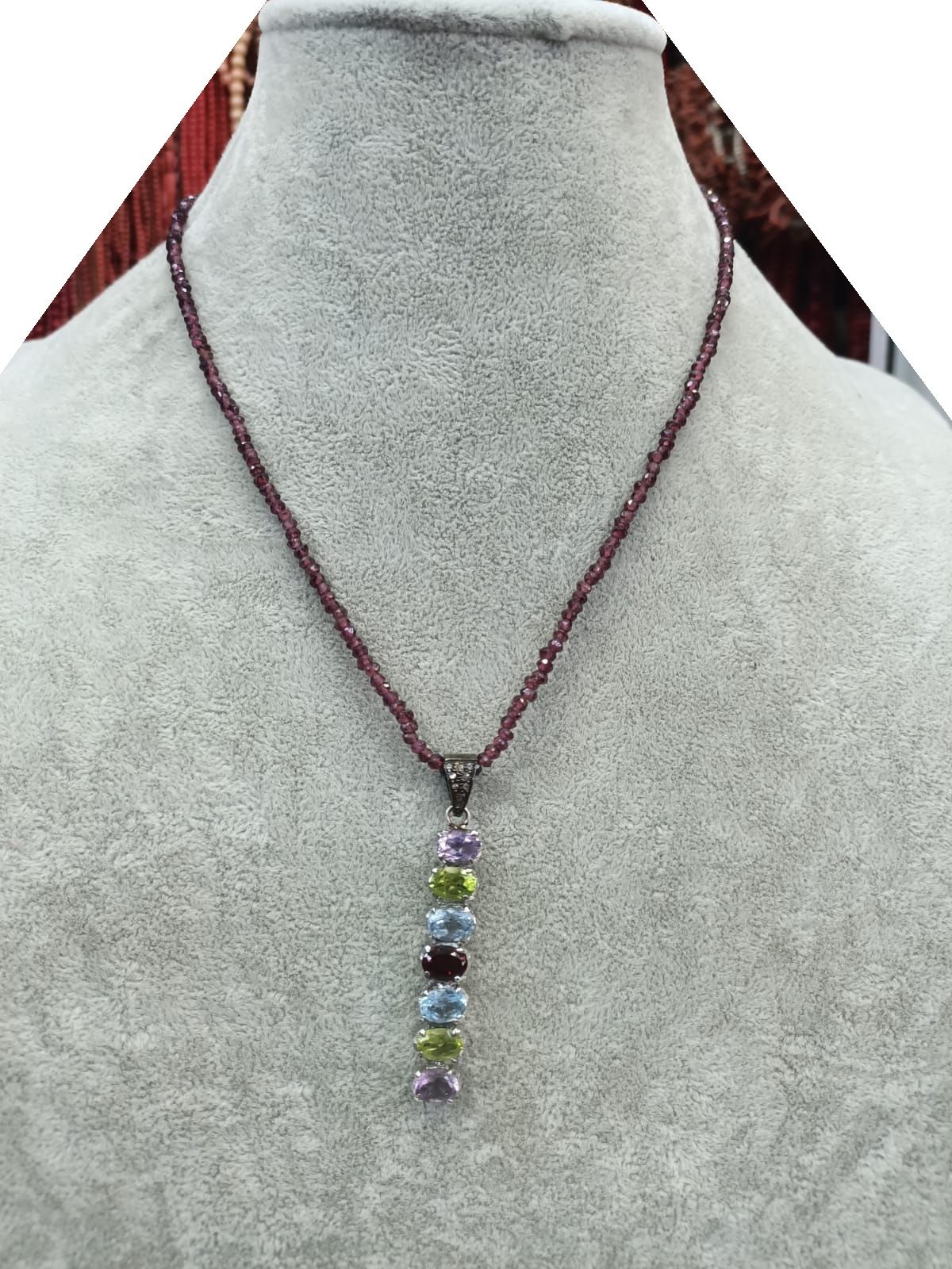 Granat Amatist Mavi Topaz Peridot Kolye