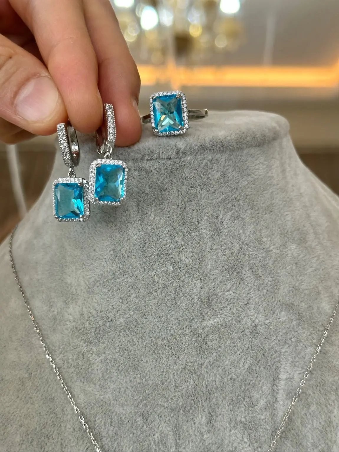 Mavi Topaz Set Takı 4