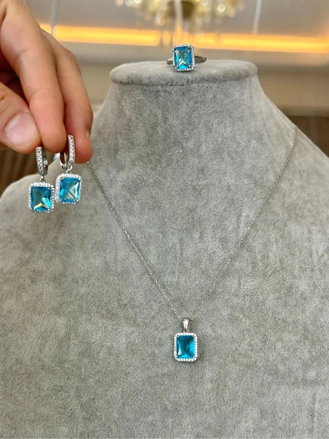 Mavi Topaz Set Takı 5